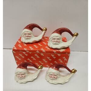 Vintage 1990 Set of 4 Fitz & Floyd Old World Santa Napkin Rings Holders NIB
